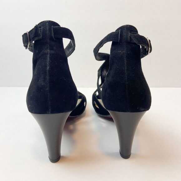 Gabor Fantastica Black Suede Heels Women's Sz 7‎ Strappy Peep Toe Evening Dressy - Picture 5 of 8